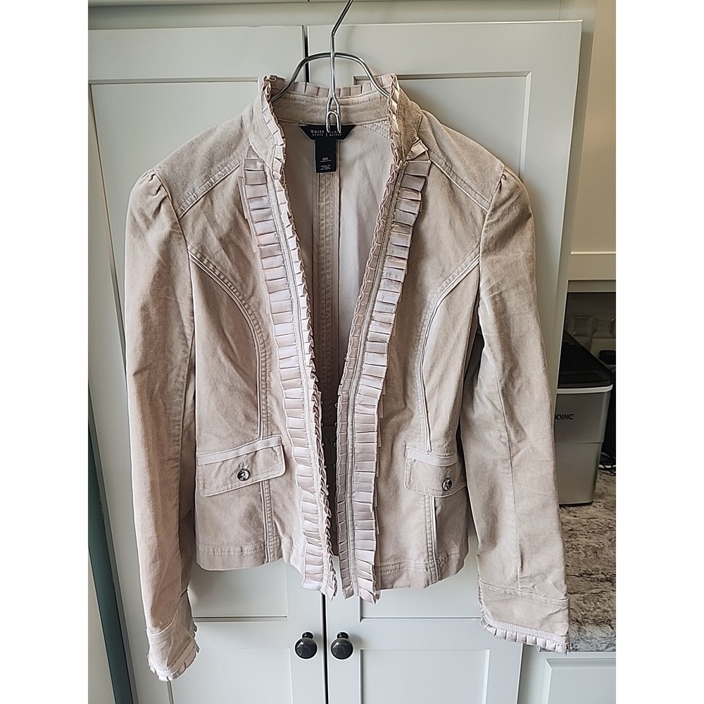 White House Black Market Womens Blazer Velvet Sz 00 Tan Pleated Placket Capsule‎